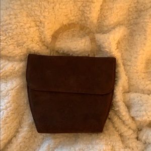 Vintage chocolate brown, suede handbag.